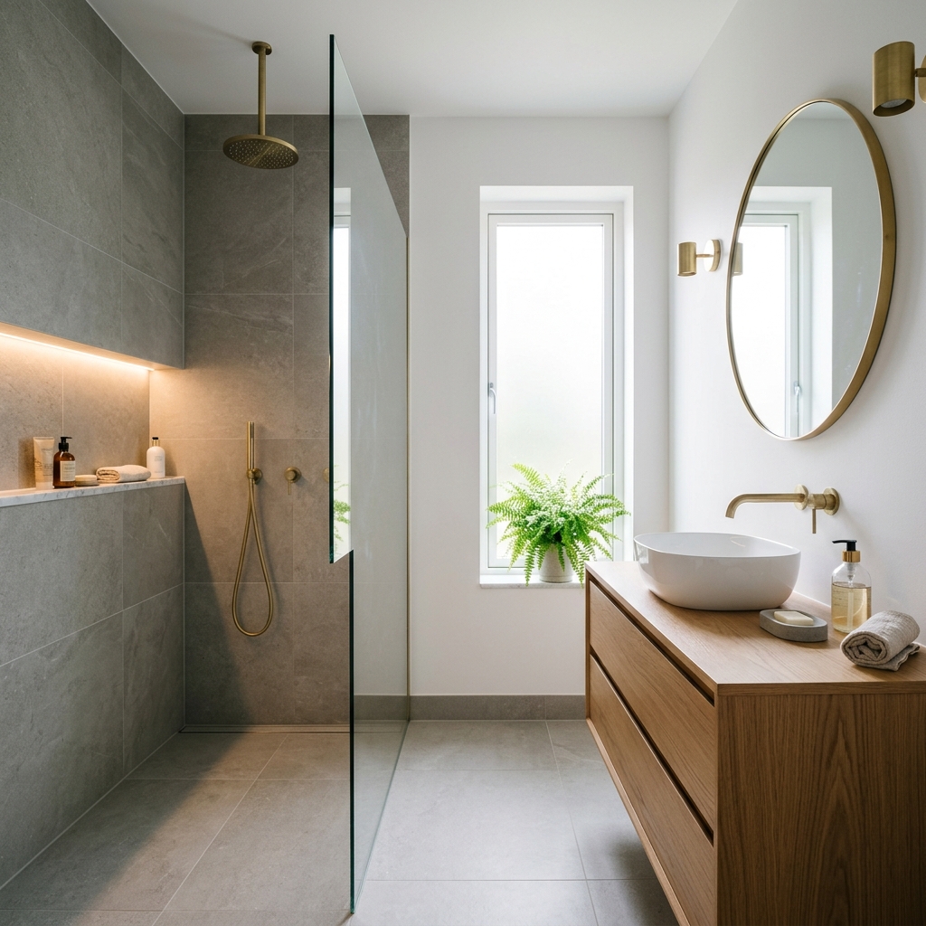 Salle de bain rénovée avec douche italienne